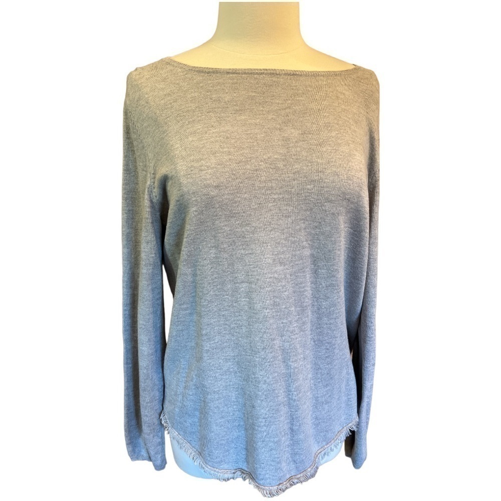 Colour Works Boatneck Fringe Round Hem Gray Sweater Size XL​​​​​​​​​​​​​​​